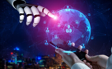 3D rendering artificial intelligence AI research of robot and cyborg development for future of...
