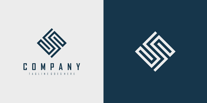 Abstract Initial Letter S Logo. Geometric Linear Style isolated on White and Blue Background. Usable for Business and Branding Logos. Flat Vector Logo Design Template Element.