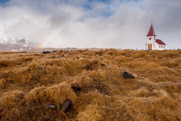 Hellnar church in Snaefellsnes peninsula at Western Iceland.