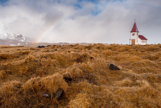 Hellnar church in Snaefellsnes peninsula at Western Iceland.