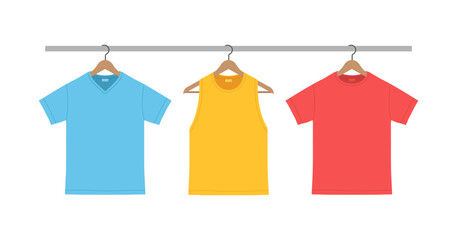 T-shirts on hanger. flat style. isolated on white background