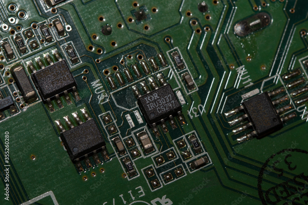 Wall mural closeup of electronic circuit board or pcb printed circuit board