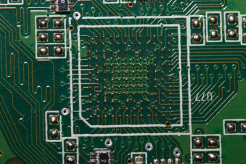 Closeup of electronic circuit board or PCB printed circuit board