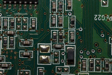 Closeup of electronic circuit board or PCB printed circuit board