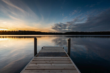 Fototapeta premium molo na jeziorze o zachodzie słońca