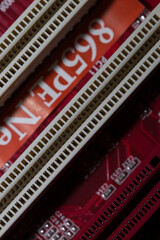 Closeup of electronic circuit board or PCB printed circuit board