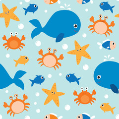 Seamless pattern of sea animals. It can be used for wallpapers, wrapping, cards, patterns for clothes and other. 