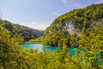 Naklejka premium Picturesque landscape at Plitvice Lakes National Park in Croatia.