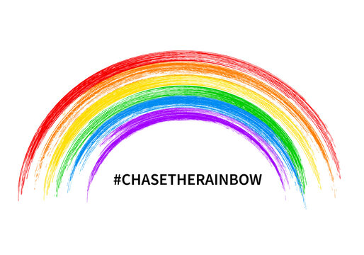 Chase the rainbow inspirational quote vector illustration. Brush stroke Rainbow isolated on white. Hope for victory over the coronavirus COVID-19 pandemic. Template for banner, poster, flyer, etc