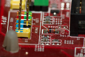 Closeup of electronic circuit board or PCB printed circuit board