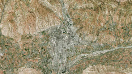Dushanbe, Tajikistan - outlined. Satellite
