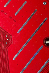 Closeup of electronic circuit board or PCB printed circuit board