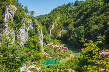Picturesque landscape at Plitvice Lakes National Park in Croatia.