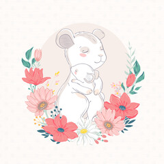 Animal family character. Vector illustration. Mom and baby. Happy mother day. Mom I love you.