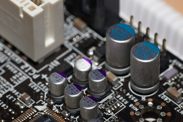 Closeup of electronic circuit board or PCB printed circuit board