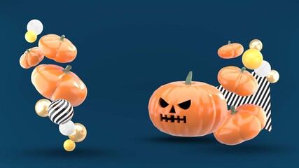 Halloween pumpkins floating on the blue background.-3d rendering..