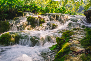 Fototapeta premium Picturesque landscape at Plitvice Lakes National Park in Croatia.