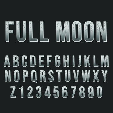 Typography Full Moon Alphabet Style. Decorative Typeset Modern Font. Letters and Numbers Design Set.