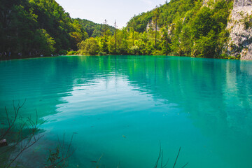 Fototapeta na wymiar Picturesque landscape at Plitvice Lakes National Park in Croatia.