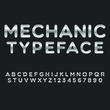Typography Mechanic Alphabet Style. Decorative Typeset Modern Font. Letters and Numbers Design Set.