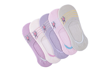 Women's socks, footprints in the layout on a white background isolated