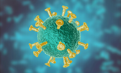 Illustration of virus cells or bacteria molecule under microscope. Abstract 3d illustration corona virus cells.Pathogen respiratory influenza. Flying Covid virus cells