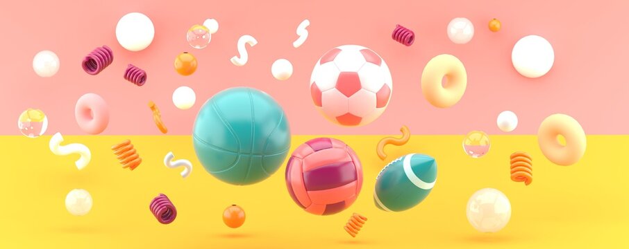 Sports equipment on orange and pink backdrop