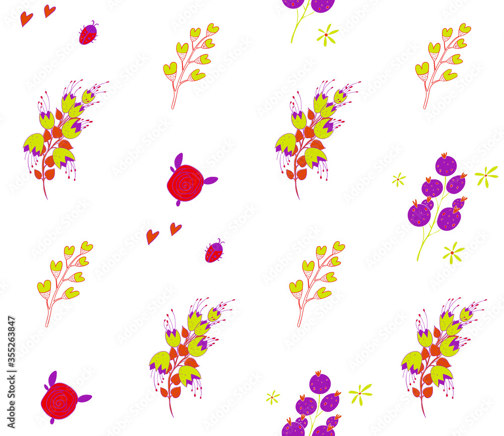 Poster bright color beautiful background. tileable images from colors and herbs. summer theme pattern.