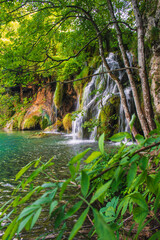 Picturesque landscape at Plitvice Lakes National Park in Croatia.