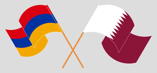 Obraz premium Crossed and waving flags of Armenia and Qatar