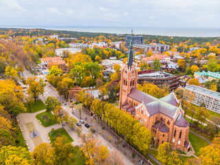 Aerial view of Palanga church, Lithuania