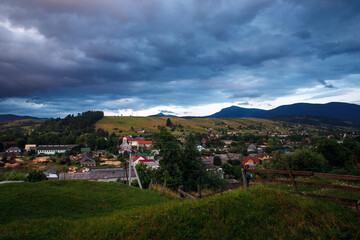 Fototapeta premium Views of the Carpathians - this is a beautiful country in the mountains of the Carpathians after sunset. Carpathians are located in Ukraine. In the Carpathians, beautiful nature.