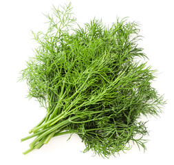 Fresh dill bunch on a white background, isolated. The view from top
