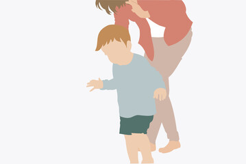 Fototapeta na wymiar Illustration of a mother holding her baby toddler walking