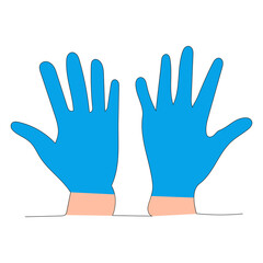 vector, isolated, medical gloves blue continuous line drawing, sketch