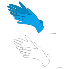  medical gloves colored drawing by a continuous line