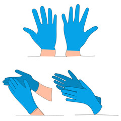 isolated, medical gloves colored drawing by a continuous line