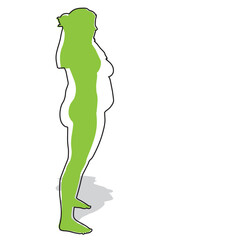 Conceptual fat overweight obese female vs slim fit healthy body after weight loss or diet with muscles thin young woman isolated. Fitness, nutrition or fatness obesity, health silhouette shape