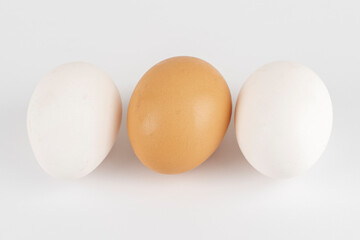 White and brown chicken eggs on a background close-up