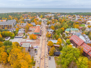 Aerial view of the longest pedestrian Basanavicius street in Palanga, Lithuania