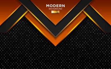 modern black and orange premium vector background banner design with golden line in dots texture.