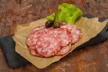 Spanish Salchichon sausage with salad