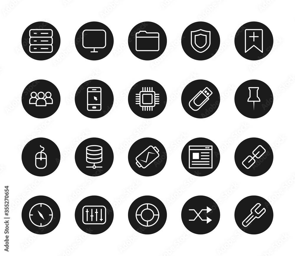 Aufkleber mouse device and ui or ux icon set, block style