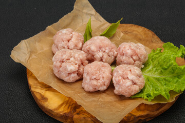 Homemade raw pork minced meatball for cooking