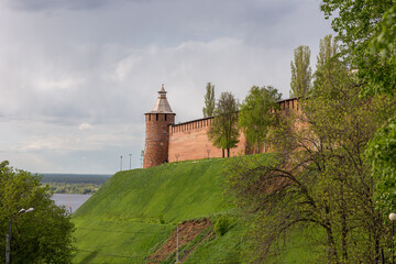 Nizhny Novgorod. Panoramic view of the Nizhny Novgorod Kremlin on a sunny day with beautiful sky