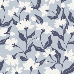 Vector seamless background with flowers, vintage style. Hand drawn fabric design. Vector cute repeated pattern for fabric, wallpaper or wrap paper