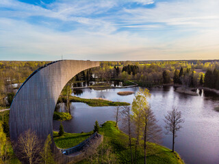 Moon shape observation tower among lakes of natural collapses in Kirkilai, Lithuania