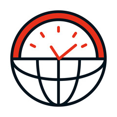 half global sphere and half clock icon, half line half color style