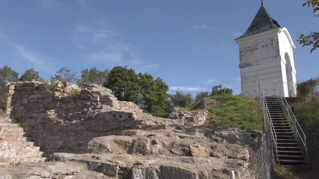 Ruins of medieval castle and chapel on the hill Piramida in Maribor, Slovenia