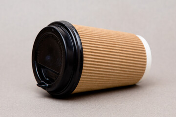 Glasses for coffee. Eco Kraft glasses for coffee. Paper cups. Zero waste. Recycling concept.